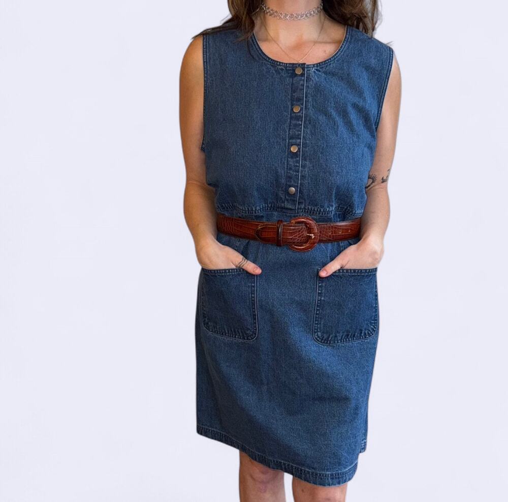 Vintage Denim jumper sleeveless dress 90s teacher vibes